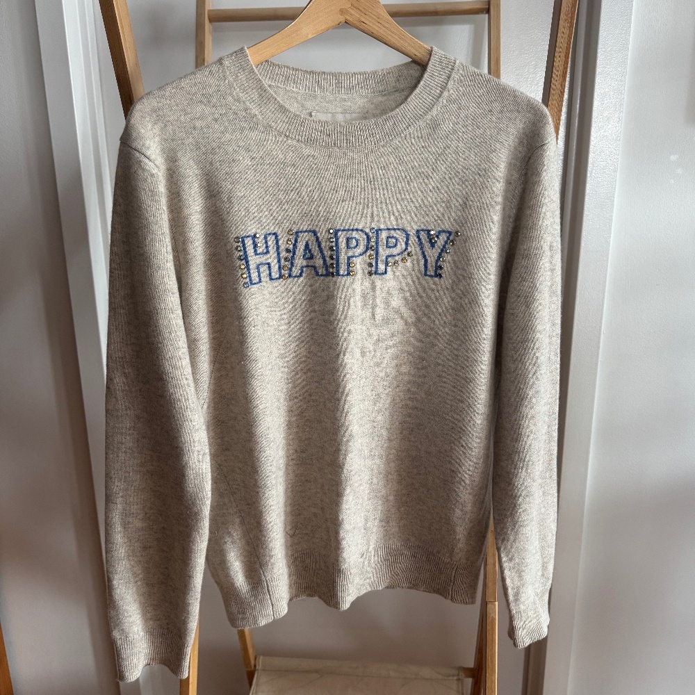 100% Cashmere 'HAPPY' logo crew neck sweater